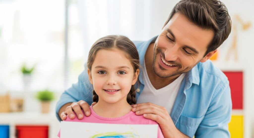 A father encouraging a girl