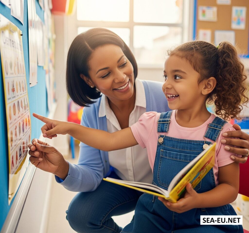 A child and a teacher