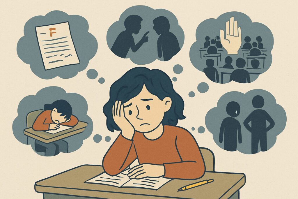 A girl suddenly feels anxious about school